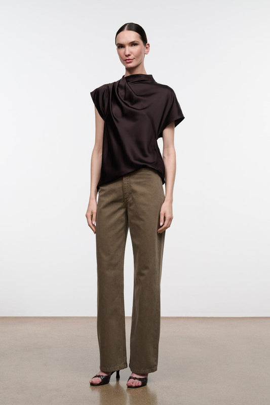 STAUD Davina Silk Top Earth - Tops available at Hiptique in Woodland Hills