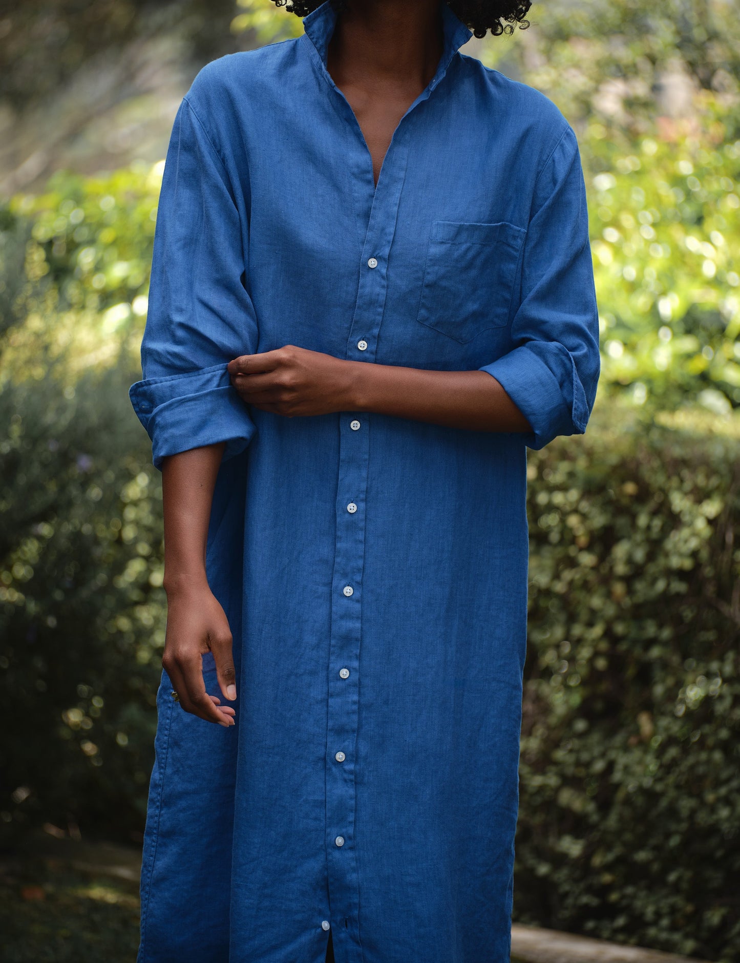 Frank & Eileen Rory Linen Dress Cabo Blue - dress available at Hiptique boutique in Woodland Hills California
