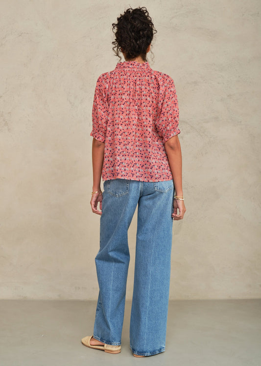 MABE Darla Print Top Rose Multi - lifestyle available at Hiptique boutique in Woodland Hills California