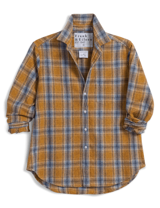 Frank & Eileen Untuckable Button-Up Shirt LPGB Gold Blue Large Plaid - shirt available at Hiptique boutique in Woodland Hills California