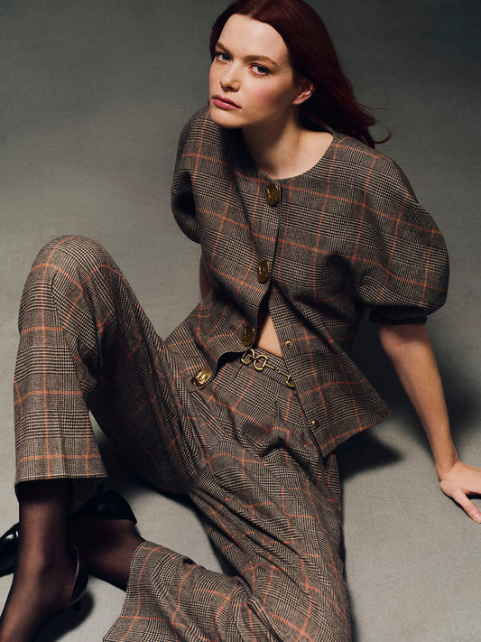 CARA CARA Fletcher Top Odette Plaid Dark Brown/Apricot - Tops available now