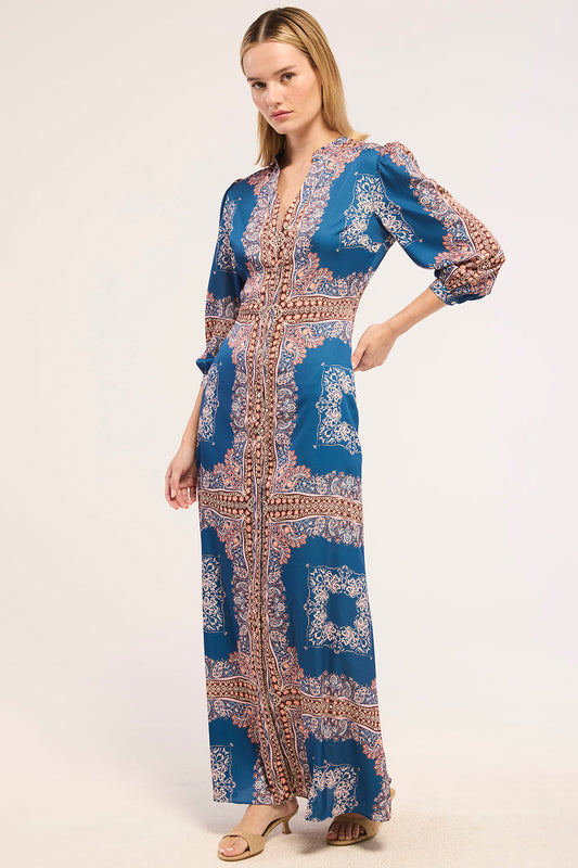 MISA Farrah Dress Sapphire Tapis - dress available at Hiptique boutique in Woodland Hills California