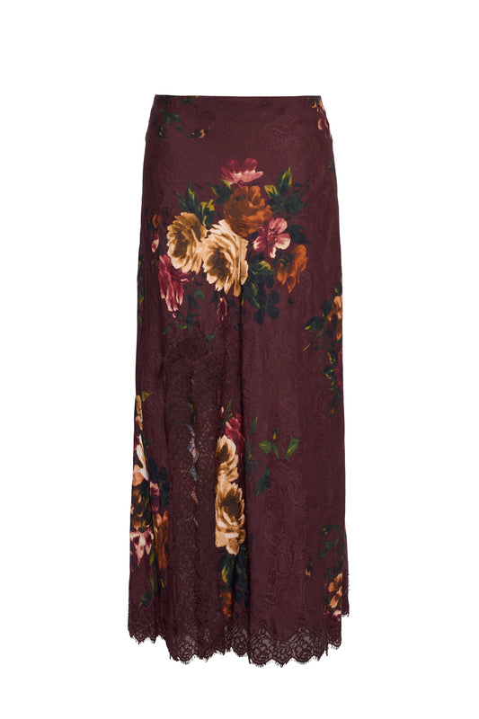 CARA CARA Lou Skirt Ariana Flora Merlot - Skirts available at Hiptique in Woodland Hills