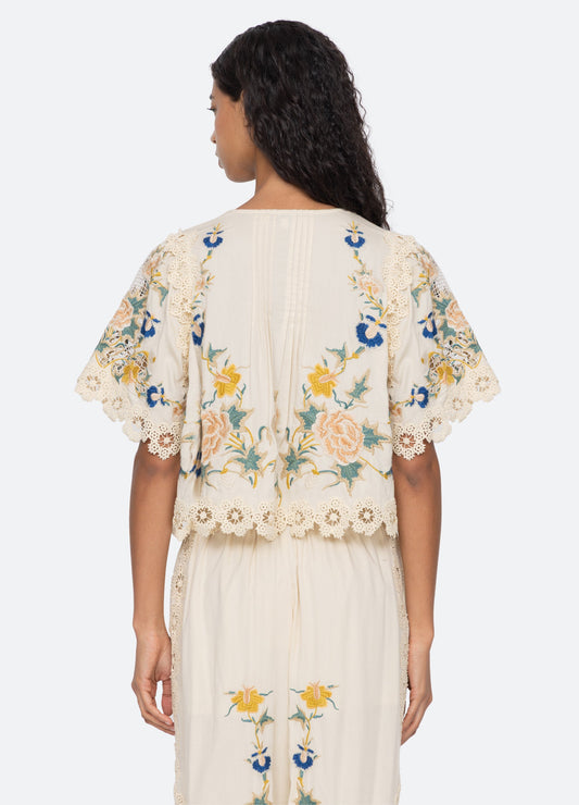 SEA NY Adonna Short Sleeve Top Cream - top available at Hiptique boutique in Woodland Hills California