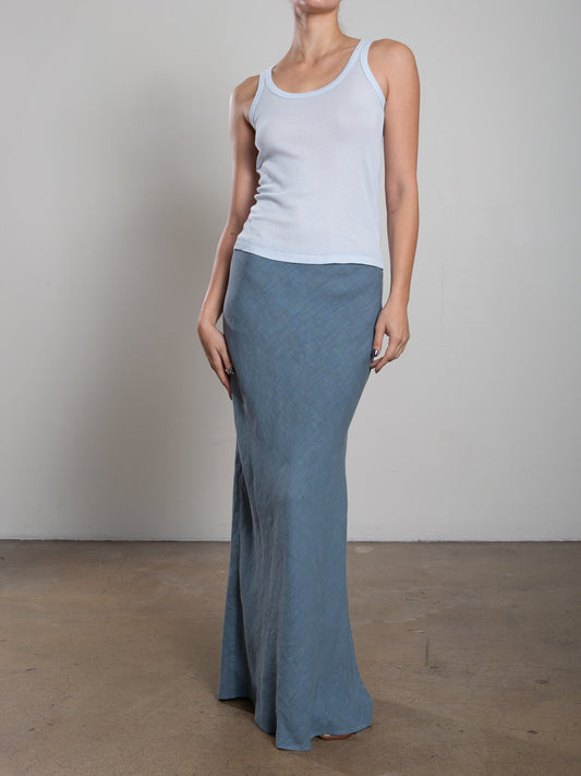 Pharaoh Collection Romy Skirt Heritage Linen Sea - women's bias-cut maxi skirt available at Hiptique boutique in Woodland Hills California