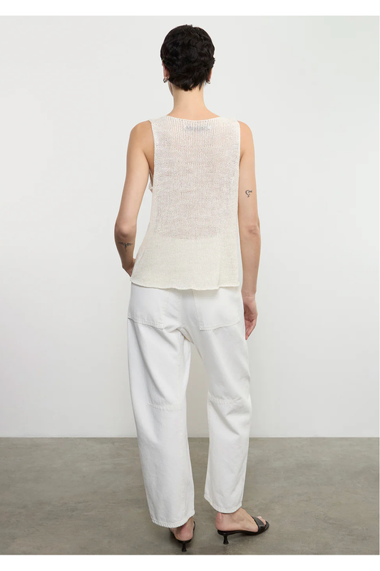 Enza Costa Linen Open Knit Tank - ivory linen open-knit top, back view