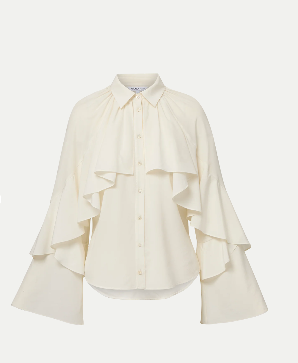 White blouse with ruffled sleeves on a white background