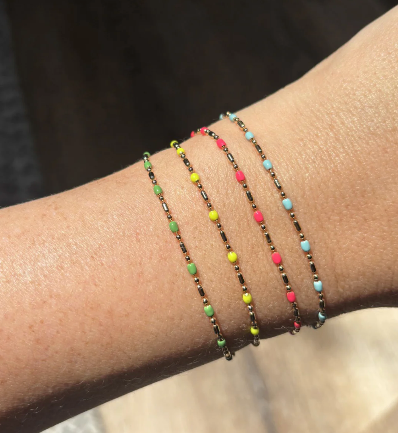 14K GOLD ENAMEL TUBE BAR CHAIN BRACELET