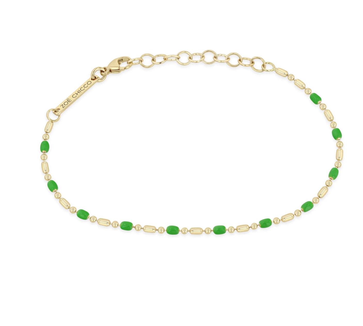 14K GOLD ENAMEL TUBE BAR CHAIN BRACELET
