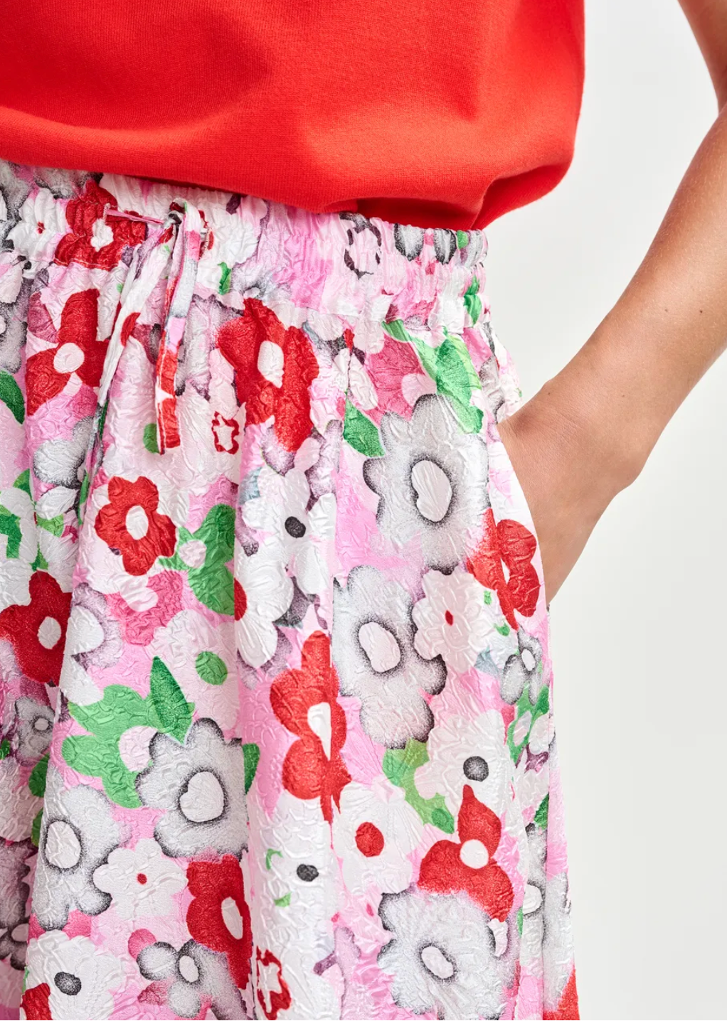 FLORAL JACQUARD MIDI SKIRT