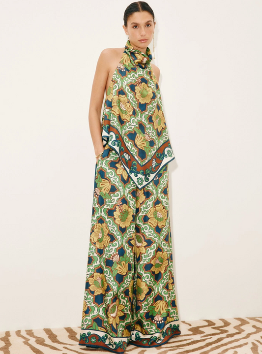Alemais Liana Silk Palazzo Pant - flowing silk wide-leg trousers front view