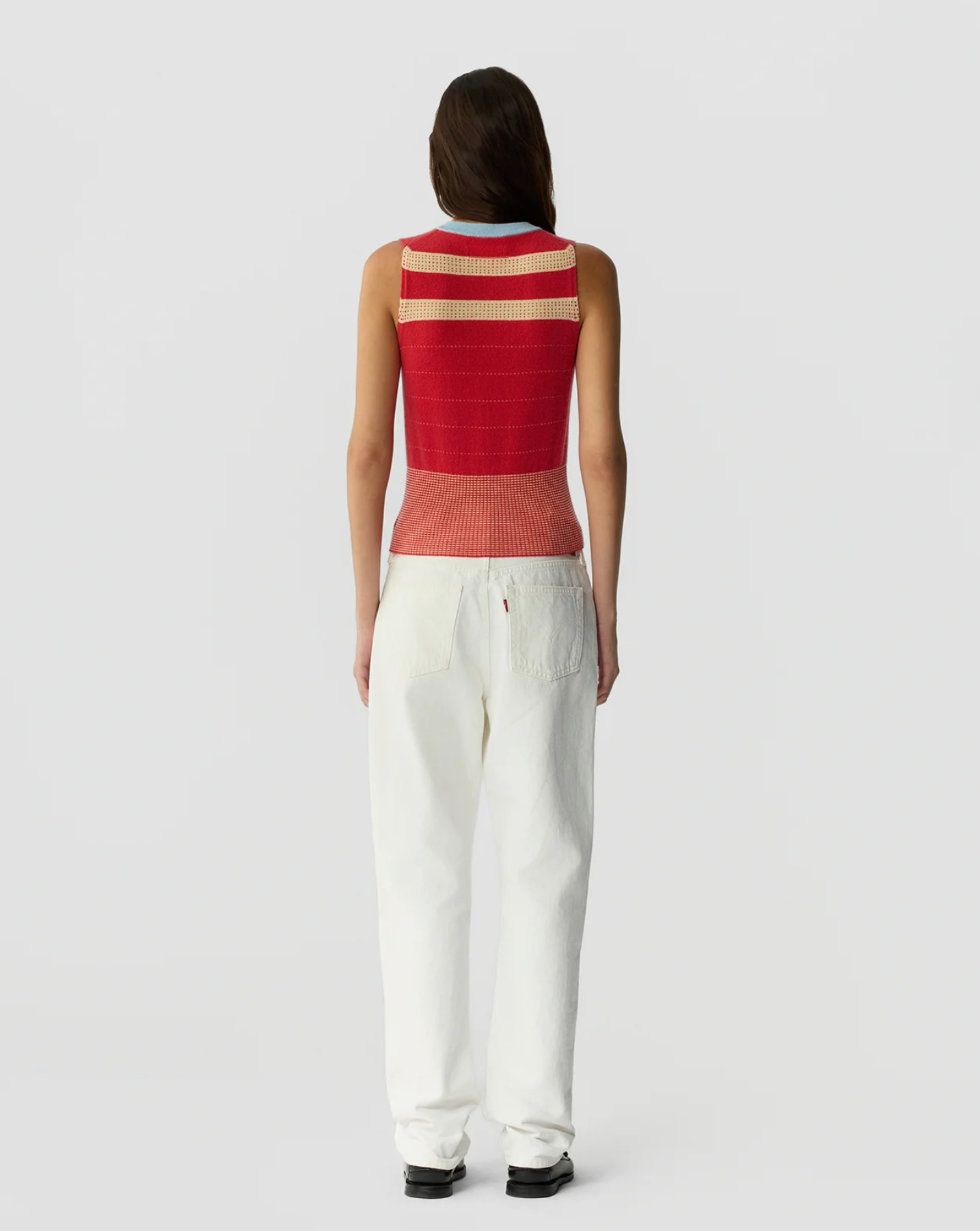 Guest in Residence Collegiate Stripe Vest - cashmere stripe knit vest back view