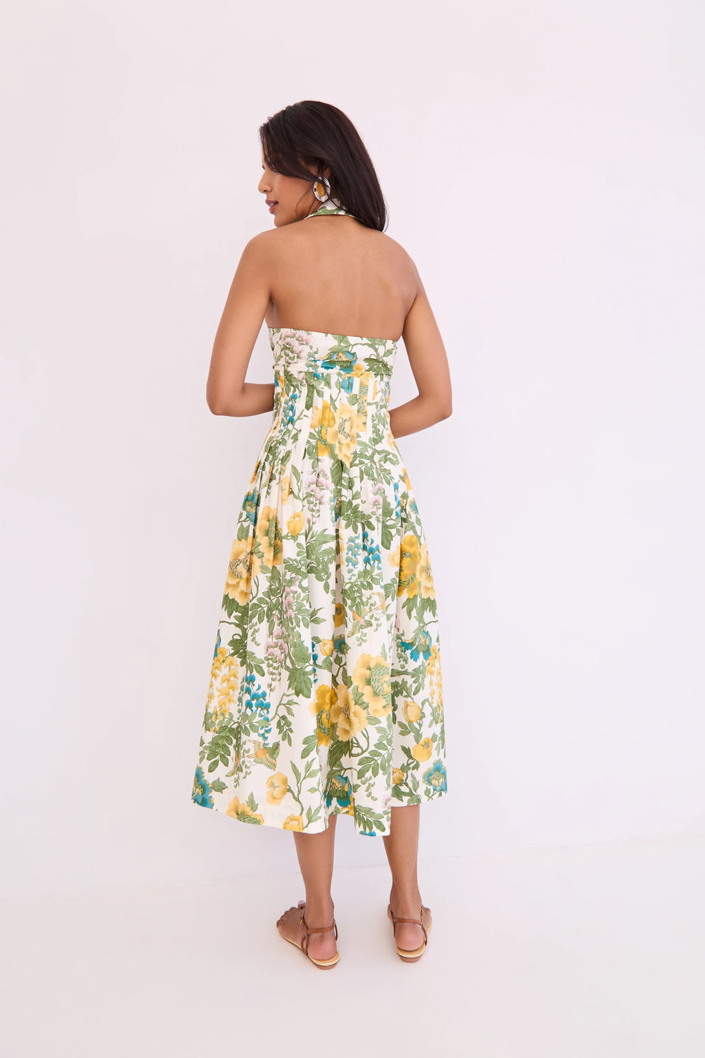 Cara Cara Rashida Dress - Flora Meadow Ivory halter midi shirtdress back view