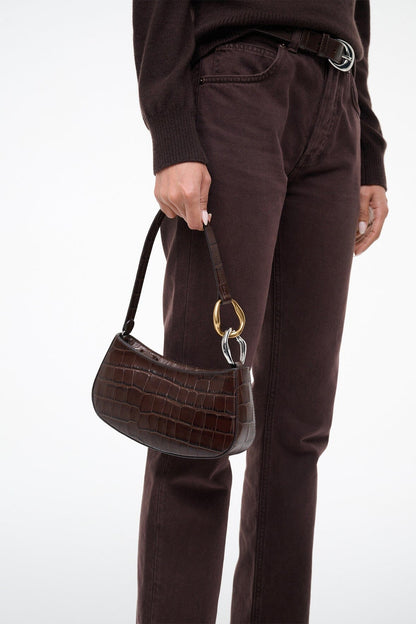 STAUD Ollie Bag Espresso Croco - Handbags available at Hiptique in Woodland Hills