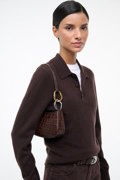 STAUD Ollie Bag Espresso Croco - Handbags available at Hiptique in Woodland Hills