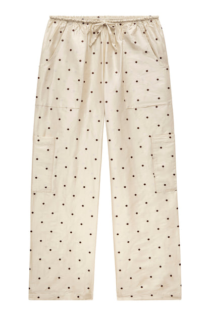 DONNI The Silk Taffeta Cargo Pant Creme with Walnut Polka Dots - pant available at Hiptique boutique in Woodland Hills California