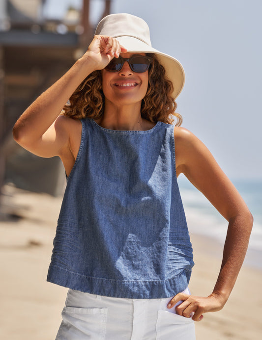 Frank & Eileen Shell Tank Distressed Indigo Washed Denim - tank available at Hiptique boutique in Woodland Hills California