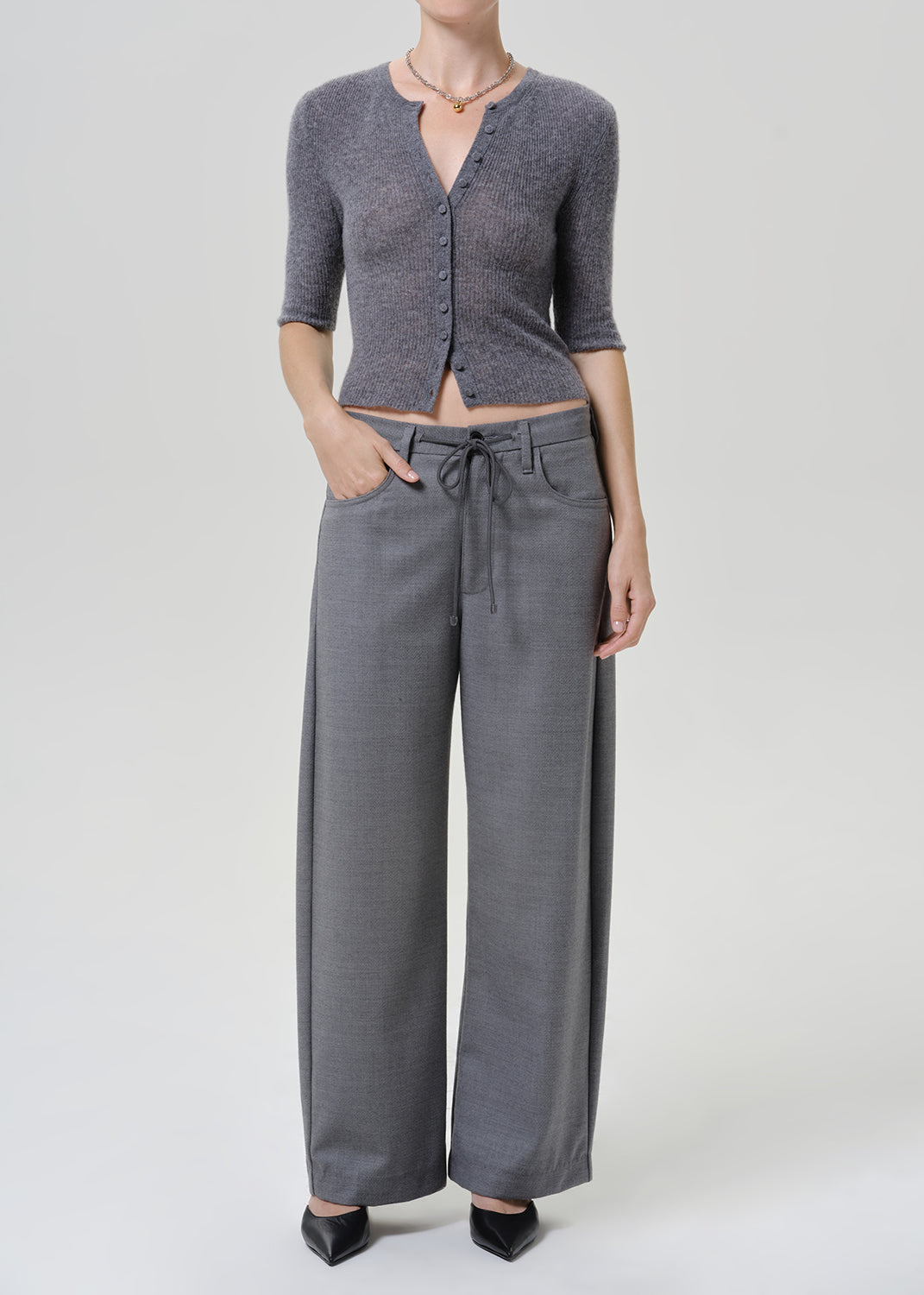 CITIZENS OF HUMANITY brynn drawstring trouser in felted wool gris (lt/md grey) - Pants available at Hiptique in Woodland Hills