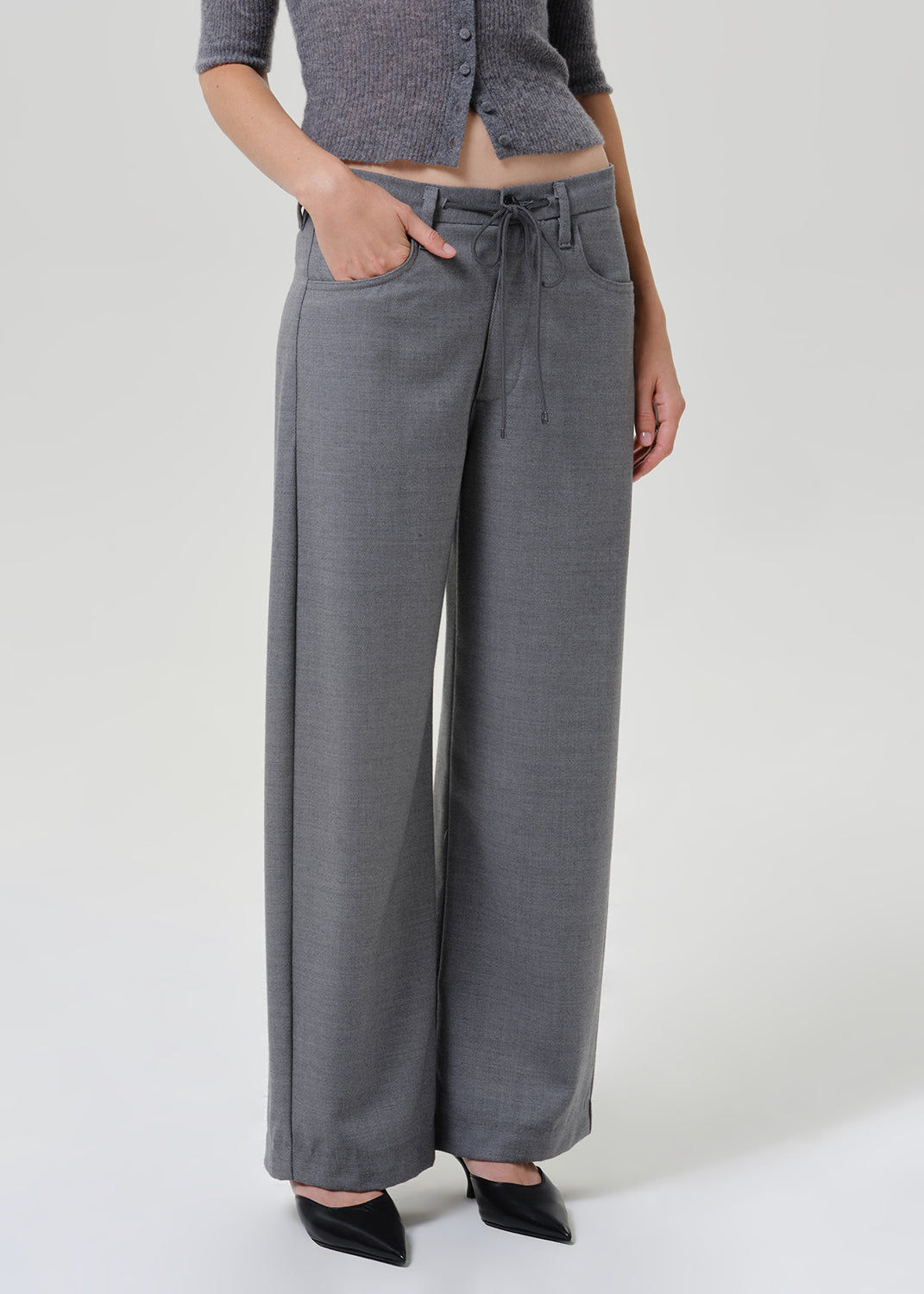 CITIZENS OF HUMANITY brynn drawstring trouser in felted wool gris (lt/md grey) - Pants available at Hiptique in Woodland Hills