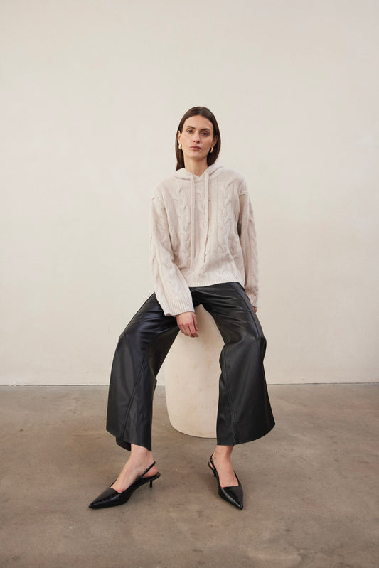 CABLE KNIT CASHMERE HOODIE