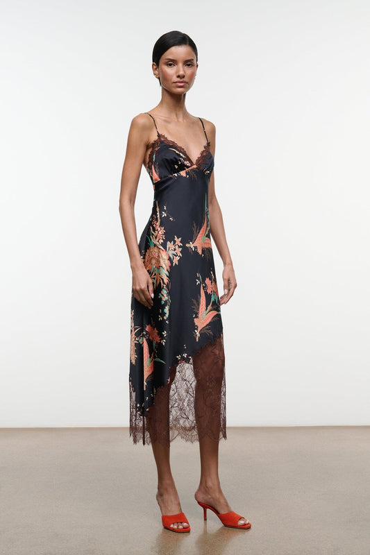 STAUD LARA SILK DRESS TAPESTRY NOIR - Dresses available now