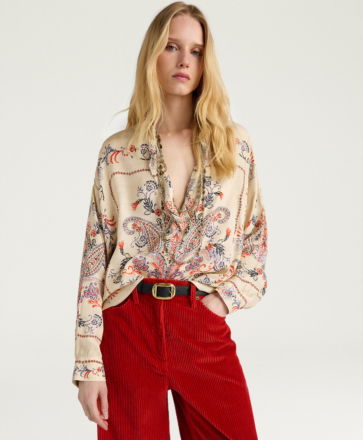 Momonì PITANGA BIS Shirt Crema Multicolor - shirt available at Hiptique boutique in Woodland Hills California