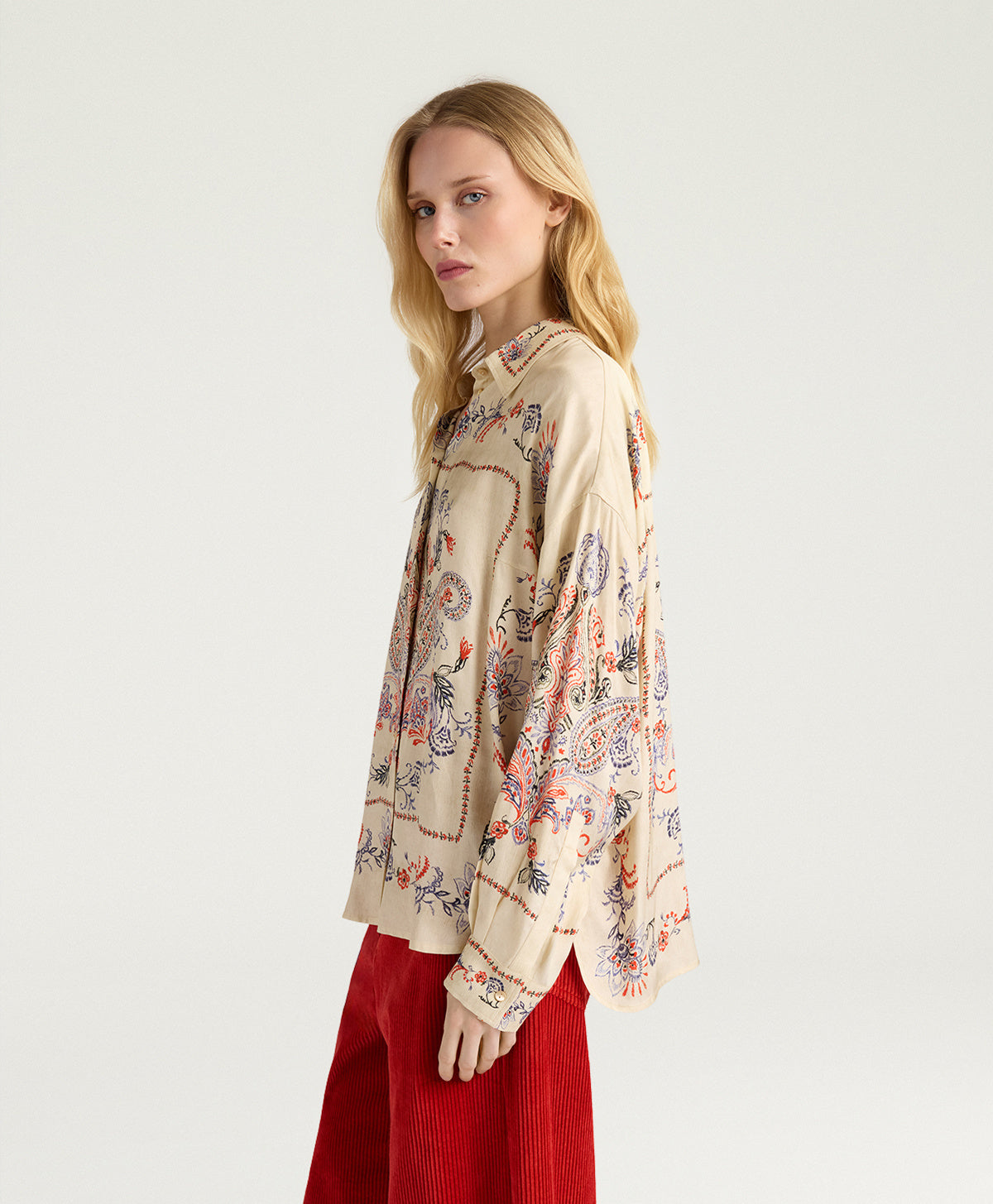 Momonì PITANGA BIS Shirt Crema Multicolor - shirt available at Hiptique boutique in Woodland Hills California
