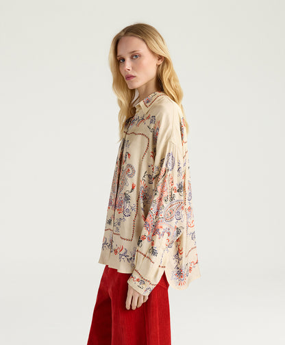 Momonì PITANGA BIS Shirt Crema Multicolor - shirt available at Hiptique boutique in Woodland Hills California