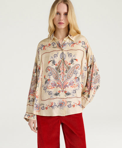 Momonì PITANGA BIS Shirt Crema Multicolor - shirt available at Hiptique boutique in Woodland Hills California