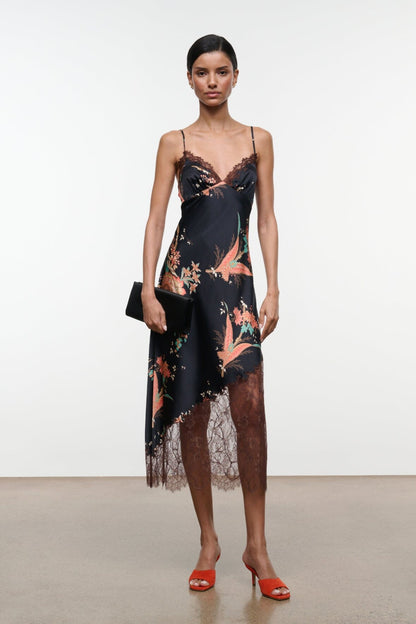 STAUD LARA SILK DRESS TAPESTRY NOIR - Dresses available now