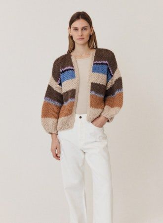 CHUNKY ALPACA STRIPES BOMBER CARDIGAN