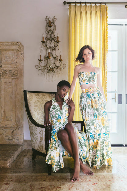 Cara Cara Rashida Dress - Flora Meadow Ivory lifestyle editorial view