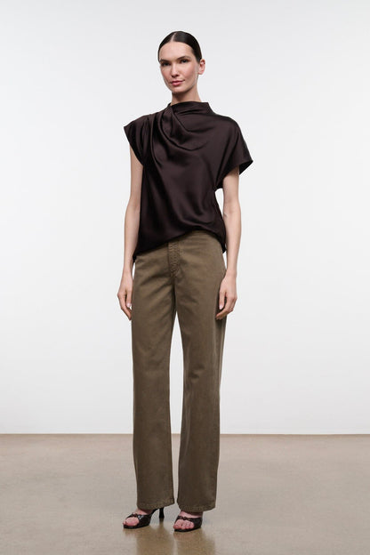 STAUD Davina Silk Top Earth - Tops available at Hiptique in Woodland Hills