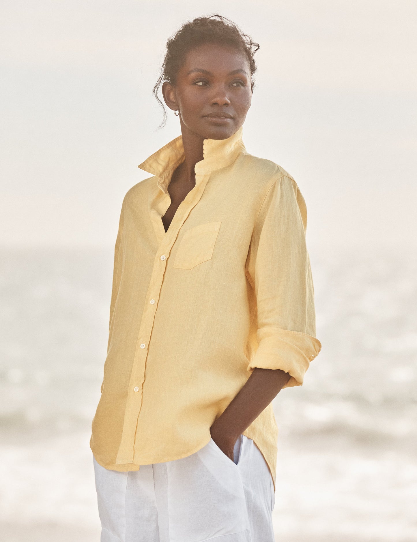 Frank & Eileen Relaxed Button-Up Shirt Sunshine - women's washed linen shirt available at Hiptique boutique in Woodland Hills California