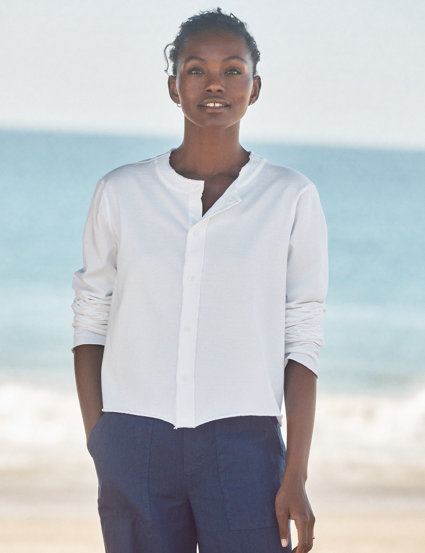 Frank & Eileen Jackie Cardigan White Vintage Jersey - women's open-front cardigan available at Hiptique boutique in Woodland Hills California