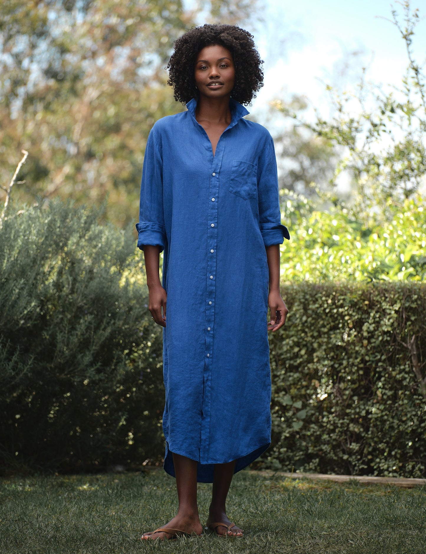 Frank & Eileen Rory Linen Dress Cabo Blue - dress available at Hiptique boutique in Woodland Hills California