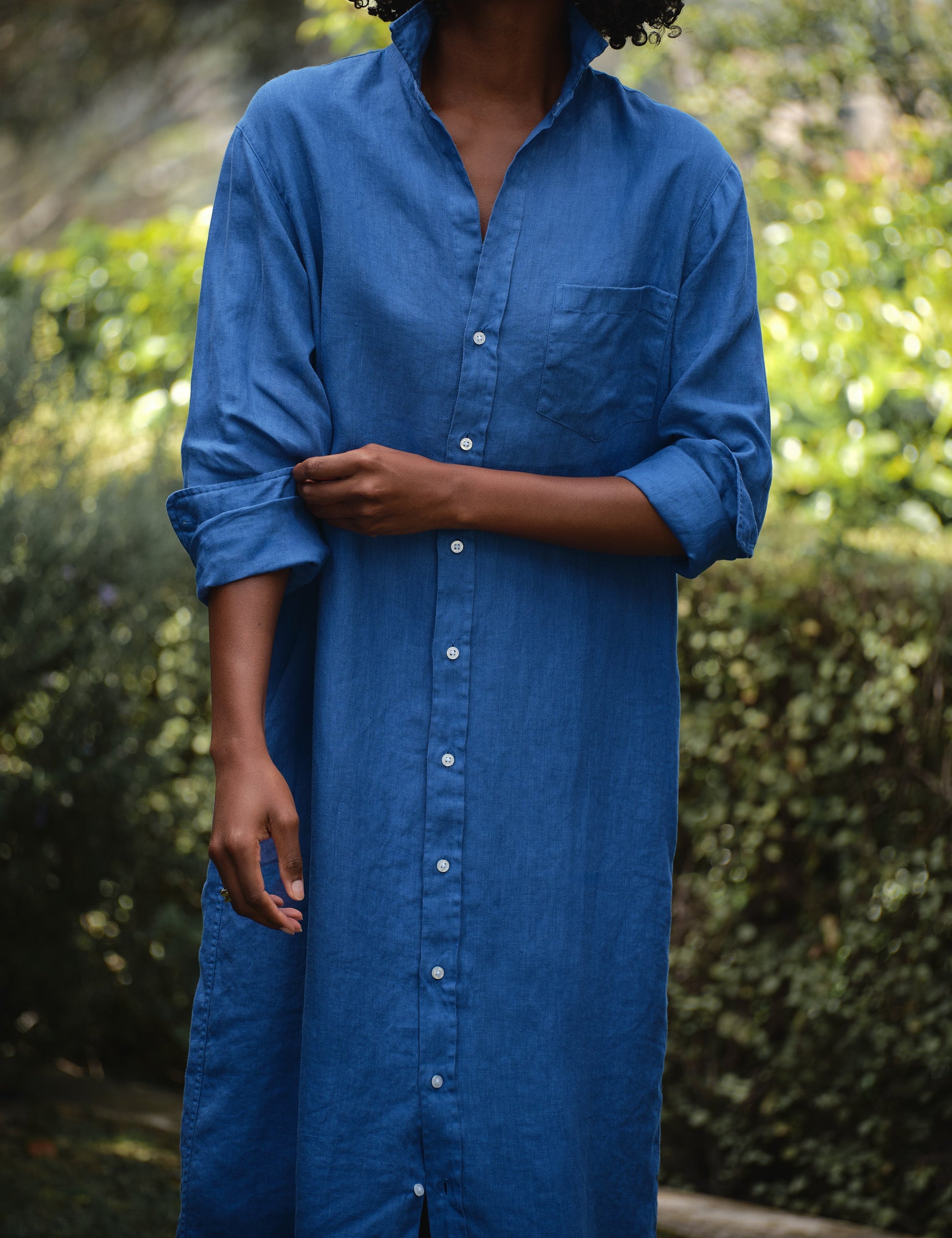Frank & Eileen Rory Linen Dress Cabo Blue - dress available at Hiptique boutique in Woodland Hills California