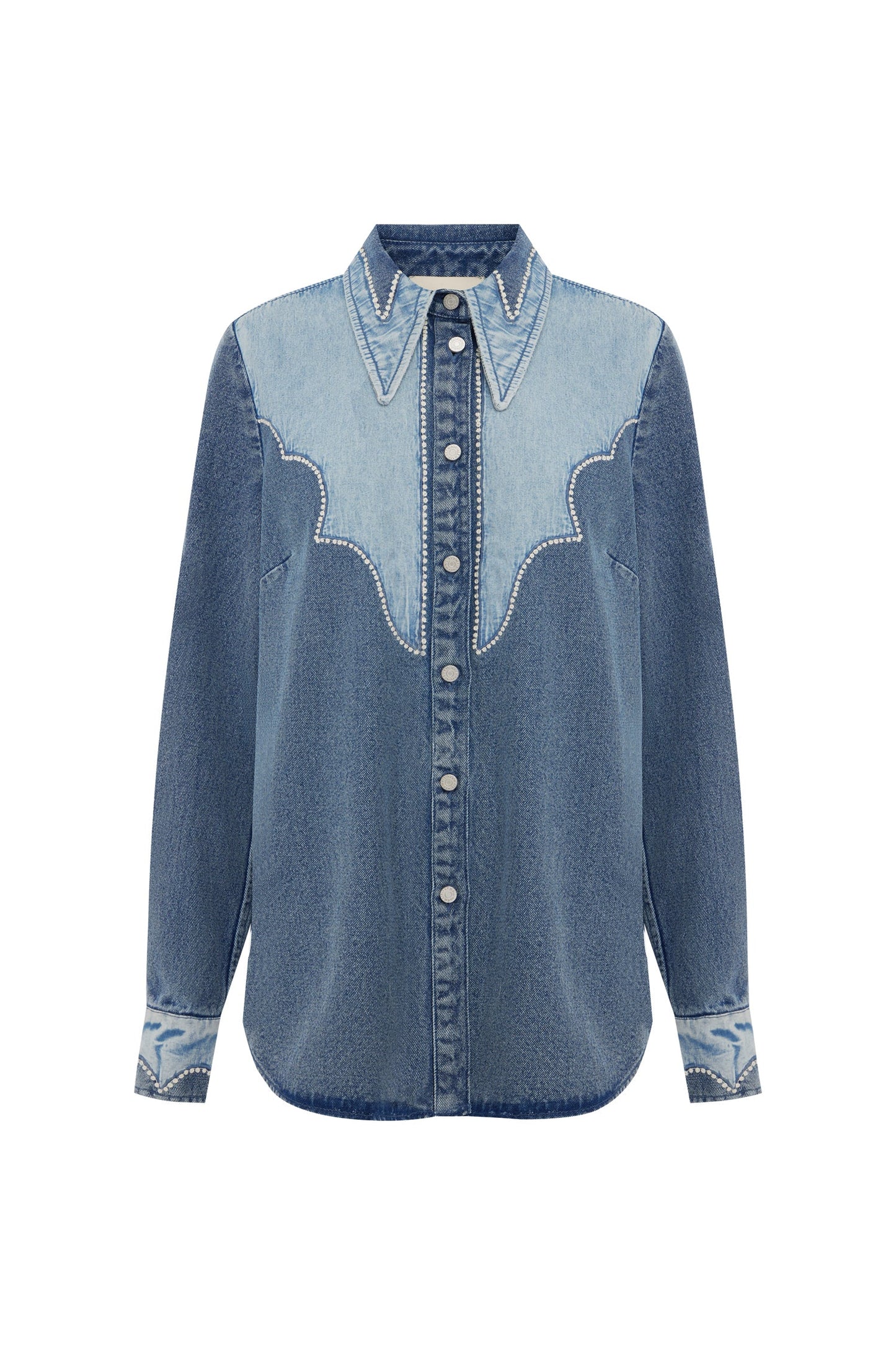 ALEMAIS Jesse Denim Applique Top Blue - Tops available at Hiptique in Woodland Hills