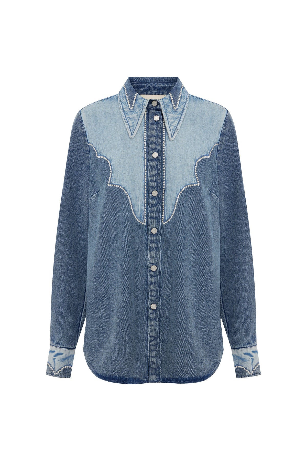 ALEMAIS Jesse Denim Applique Top Blue - Tops available at Hiptique in Woodland Hills
