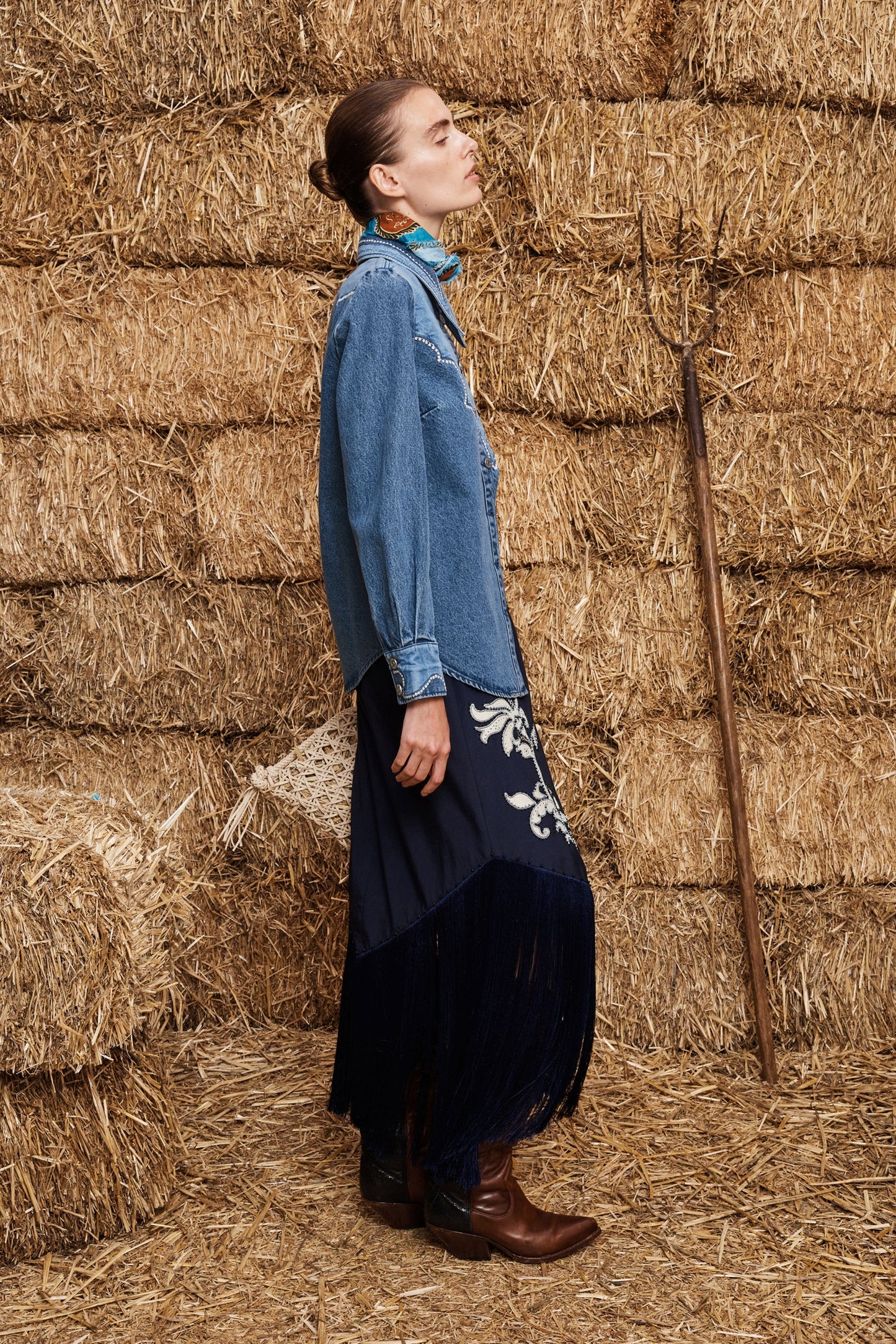 ALEMAIS Jesse Denim Applique Top Blue - Tops available at Hiptique in Woodland Hills