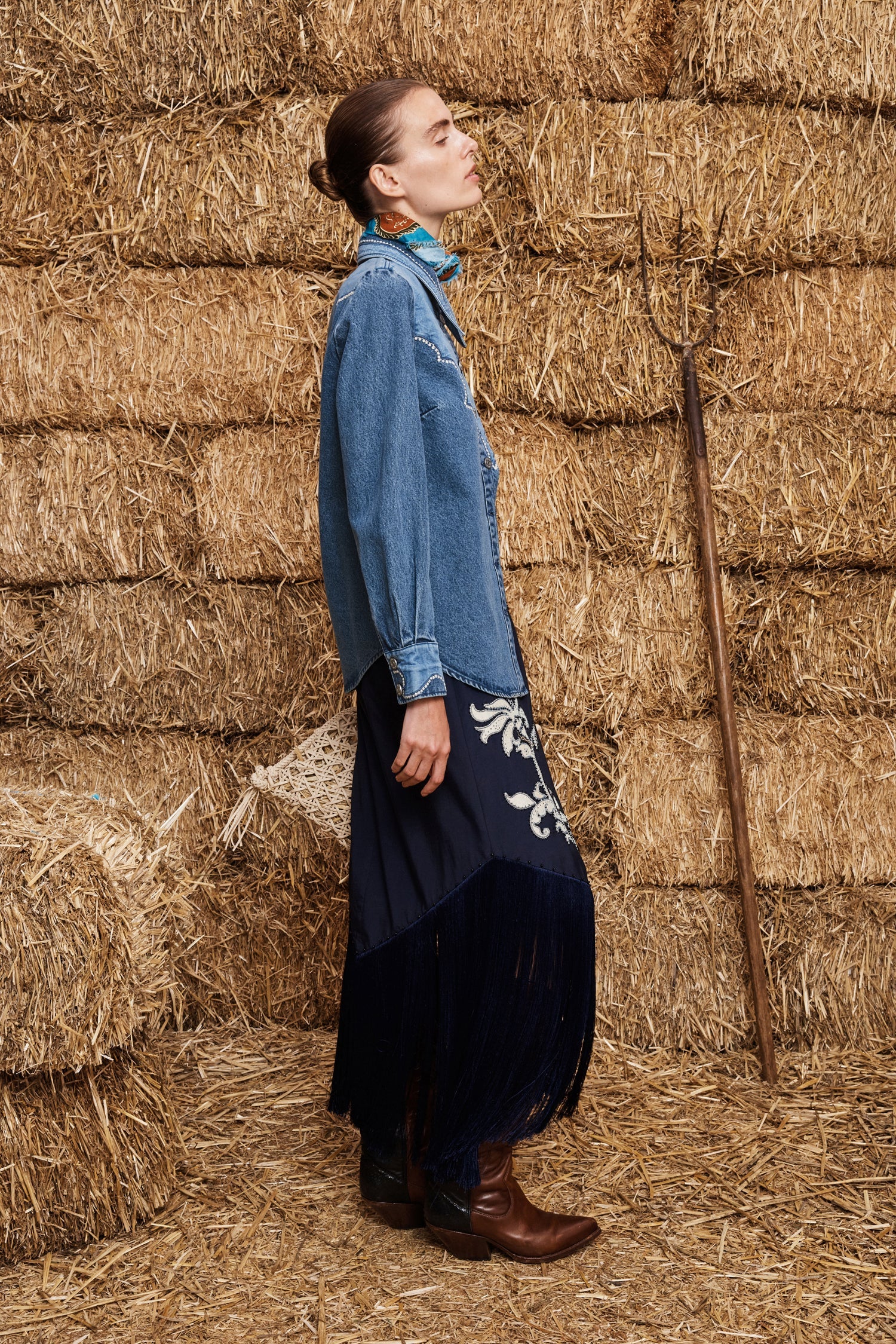 ALEMAIS Jesse Denim Applique Top Blue - Tops available at Hiptique in Woodland Hills