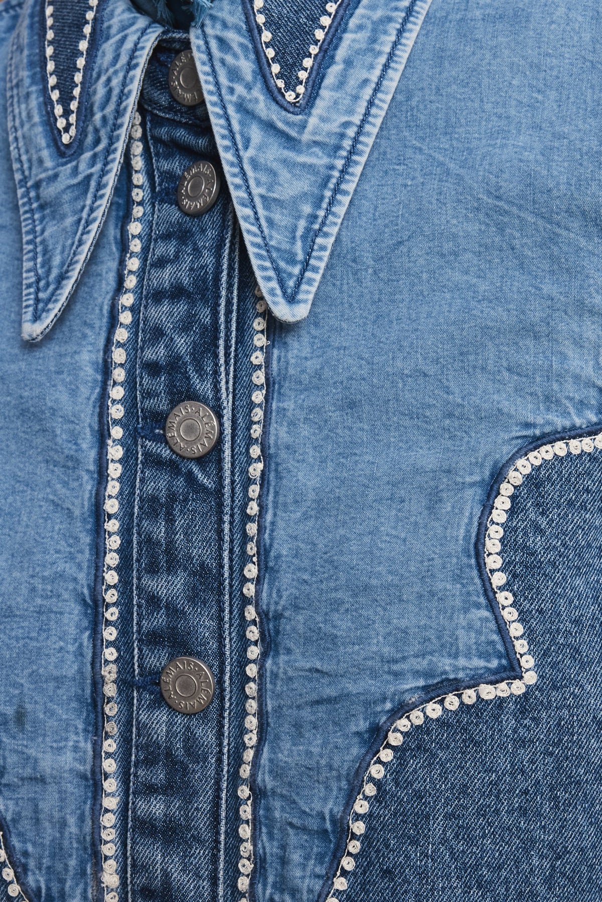 ALEMAIS Jesse Denim Applique Top Blue - Tops available at Hiptique in Woodland Hills