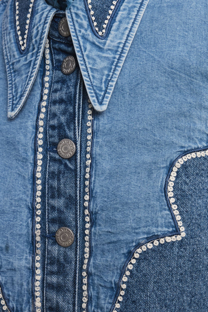 ALEMAIS Jesse Denim Applique Top Blue - Tops available at Hiptique in Woodland Hills
