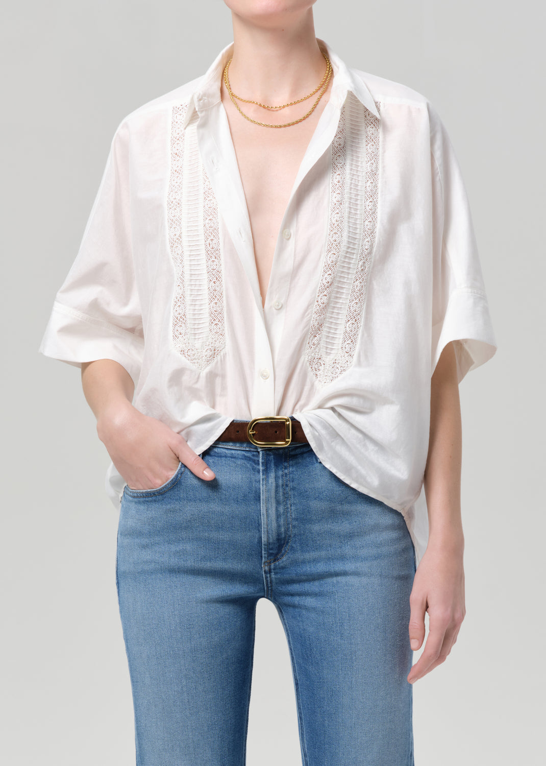 Citizens of Humanity Claire Shirt With Lace Inset White - women's cotton silk blouse available at Hiptique boutique in Woodland Hills California