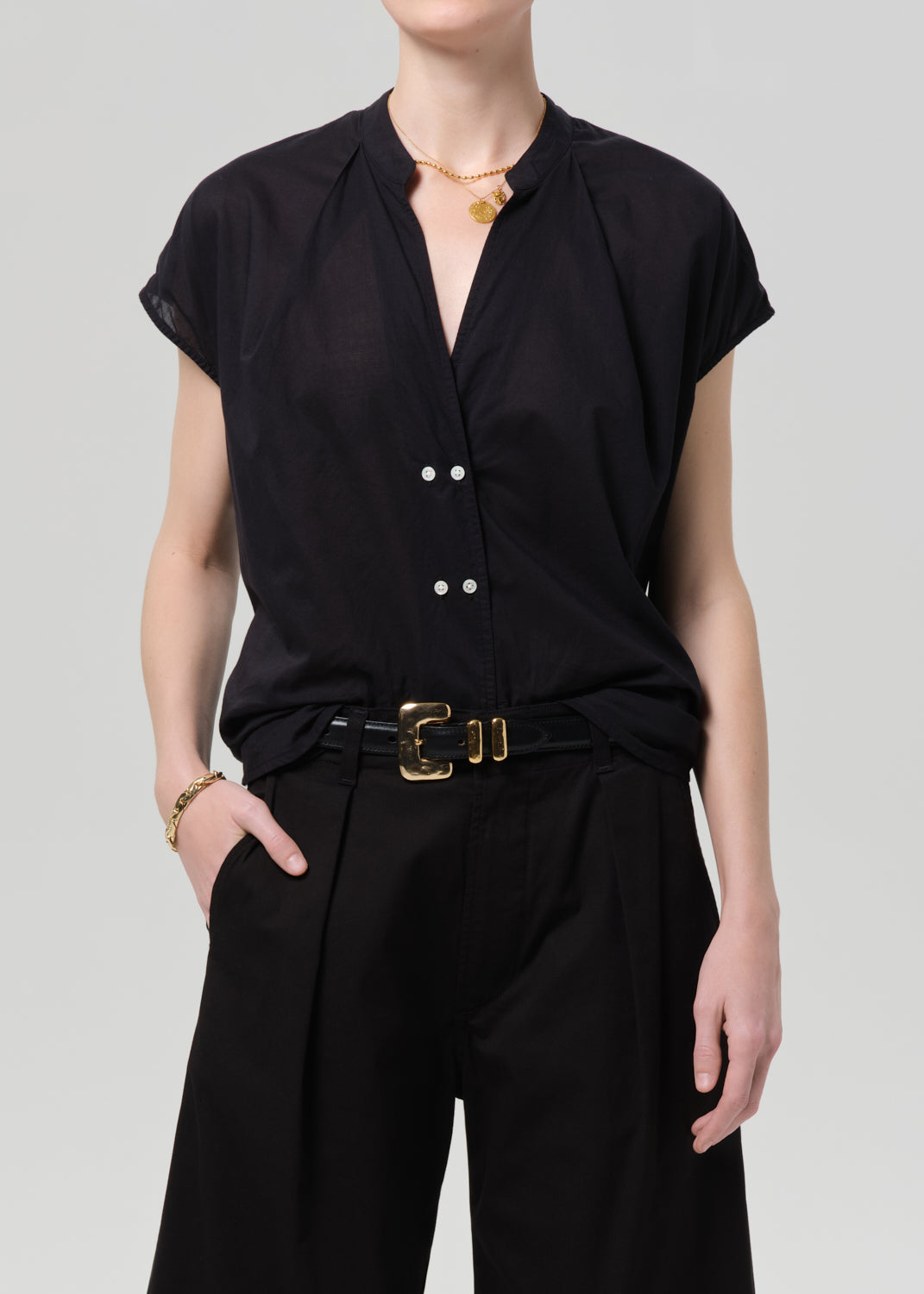 Citizens of Humanity Penelope Blouse Black - women's v-neck blouse available at Hiptique boutique in Woodland Hills California