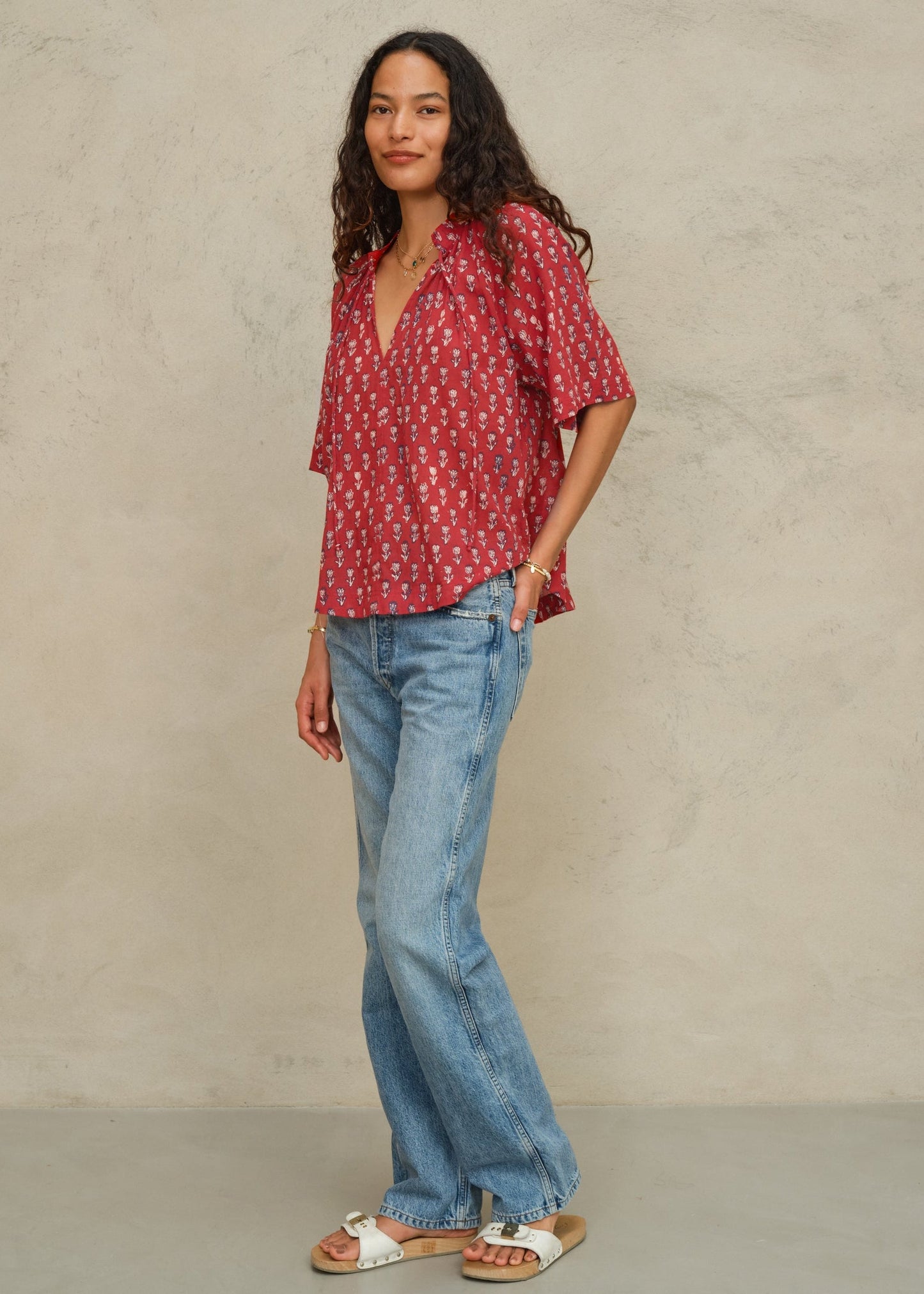 MABE Ari Print Gathered Top Red - product available at Hiptique boutique in Woodland Hills California