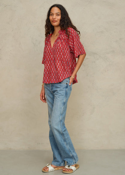 MABE Ari Print Gathered Top Red - product available at Hiptique boutique in Woodland Hills California
