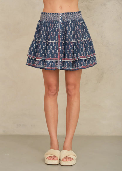 M.A.B.E Ari Print Mini Skirt Indigo - skirt available at Hiptique boutique in Woodland Hills California