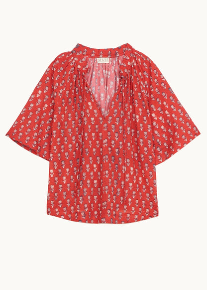 MABE Ari Print Gathered Top Red - product available at Hiptique boutique in Woodland Hills California