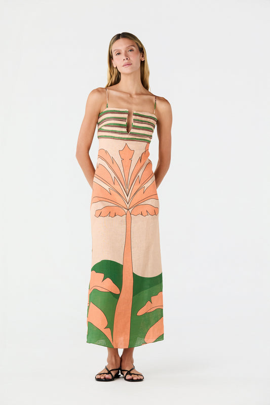 Juan de Dios Antiqua Linen Midi Dress - women's artisanal linen dress available at Hiptique boutique in Woodland Hills California